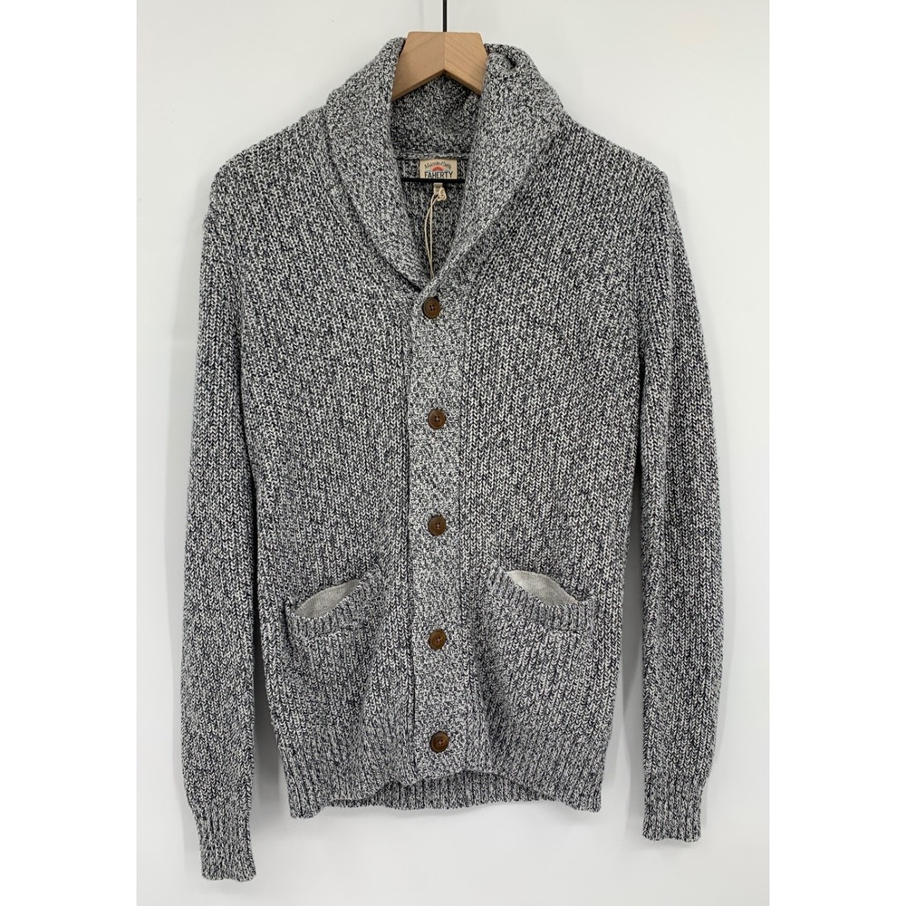 Faherty Sweater Mens XS Gray Marled Cotton Cashmere Cardigan Shawl Collar NEW